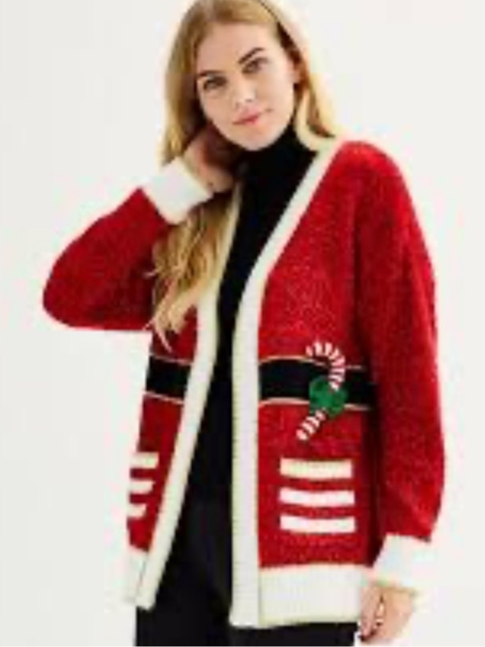 Festive Red Candy Cane Cardigan Jacket Size Small